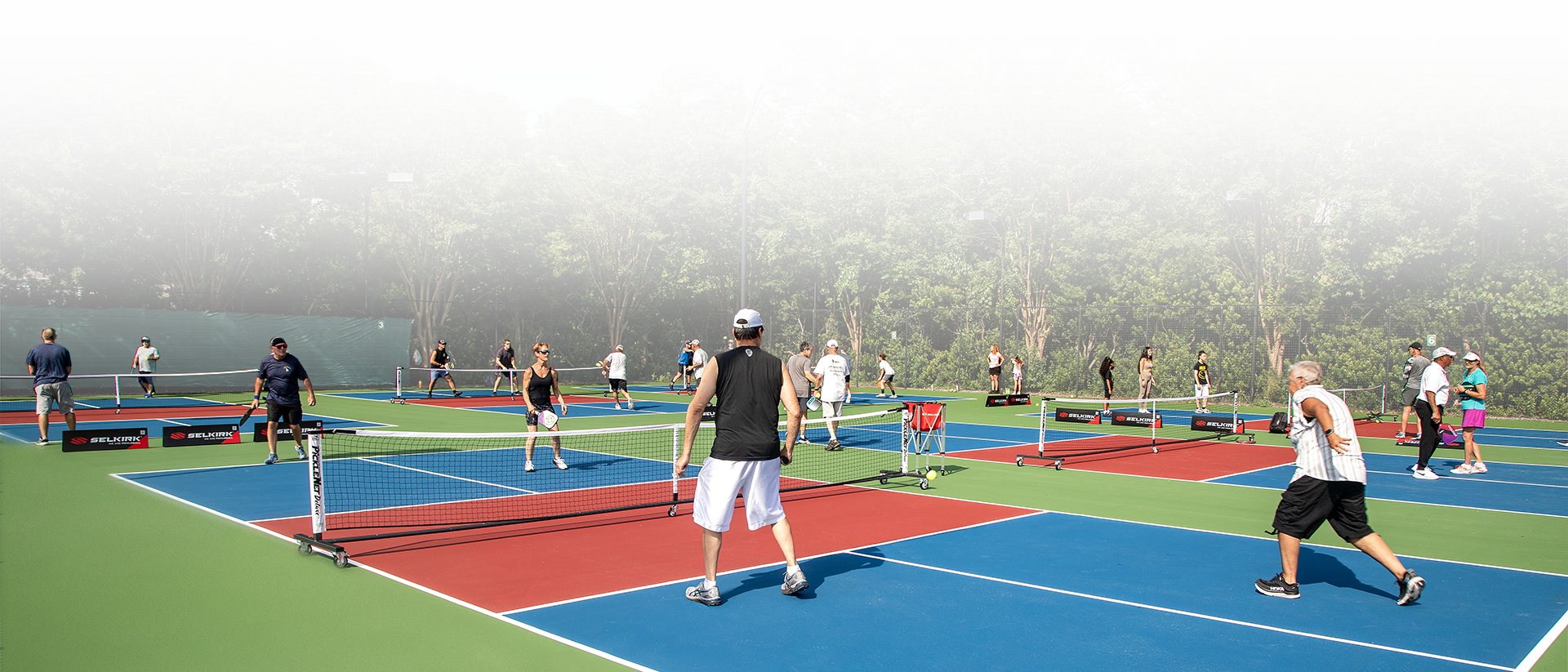 illustration of people playing pickleball on a court